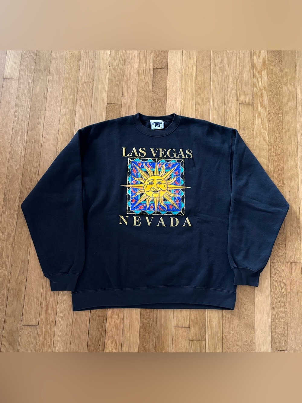 Vintage Lee Heavyweight Las Vegas Sweatshirt Mens L Black Celestial Sun Retro